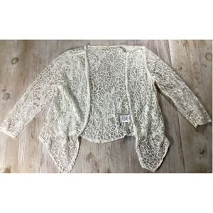 Belle France White Lace Floral Crochet Cardigan women medium GrandmaCore elegant